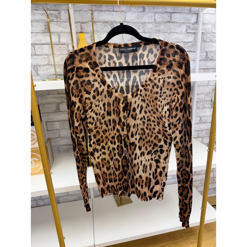 Dolce & Gabbana Leopard Print Semi Sheer V Neck Cardigan Made Italy Sz 42 US M - Picture 8 of 16